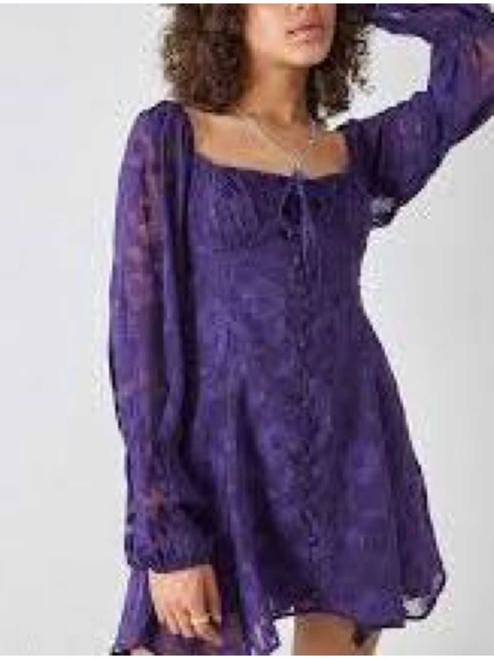 Urban Outfitters Purple Lace Long-Sleeve Mini Dress